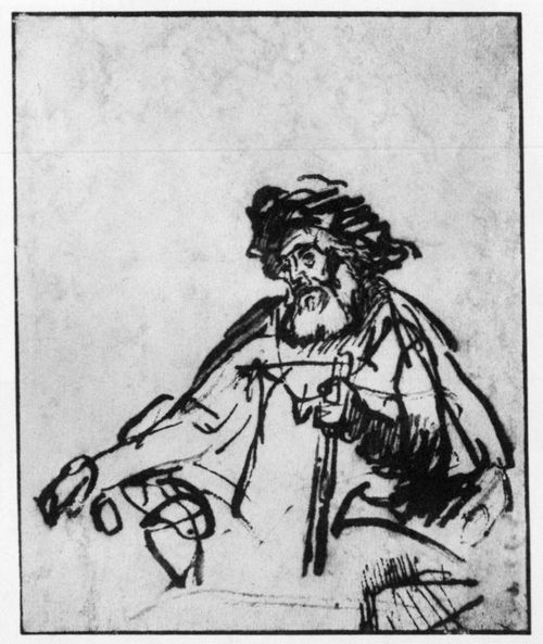 Rembrandt Harmensz. van Rijn: Sitzender Mann mit Stock