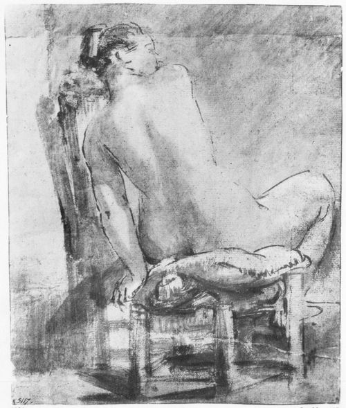 Rembrandt Harmensz. van Rijn: Weibliches Aktmodell, sitzend, Rckenfigur