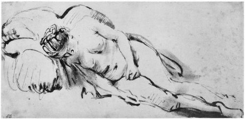 Rembrandt Harmensz. van Rijn: Weibliches Aktmodell, schlafend