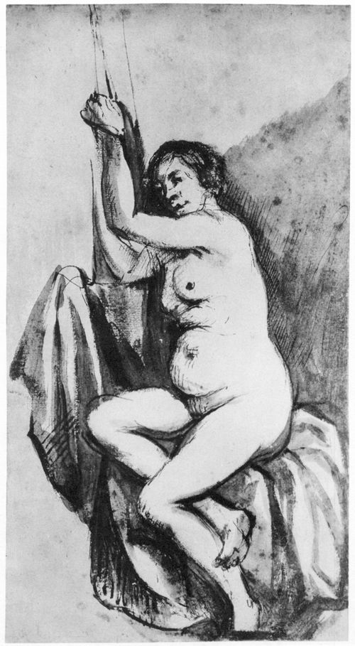 Rembrandt Harmensz. van Rijn: Weiblicher Akt, sitzend