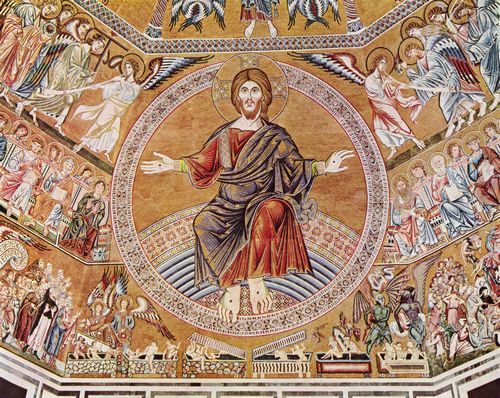 Florentinischer Meister um 1300: Mosaik im Baptisterium San Giovanni von Florenz, Szene: Christus Pantokrator und das Jngste Gericht