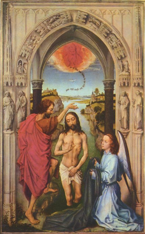 Weyden, Rogier van der: Johannes-Altar, Mittelbild, Szene: Taufe Christi