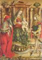 Crivelli, Carlo: Odoni-Altar, Mitteltafel: Thronende Madonna, Hl. Hieronymus und Hl. Sebastian