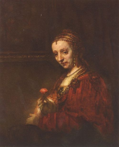 Rembrandt Harmensz. van Rijn: Portrt einer Frau mit roter Nelke
