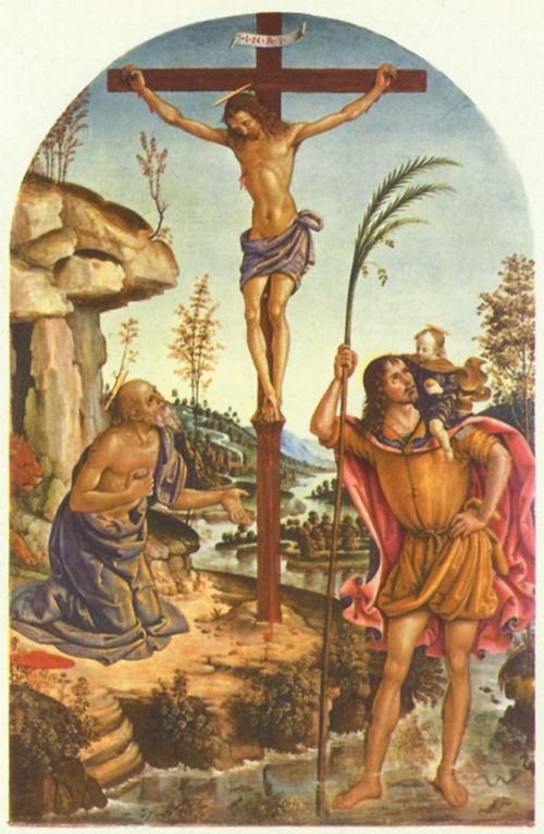 Pinturicchio: Kreuzigung mit Hll. Hieronymus und Christophorus