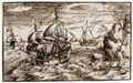 Goltzius, Hendrik: Seelandschaft mit drei Segelschiffen, zweite Fassung