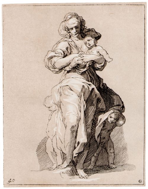 Bloemaert, Abraham: Illustration zu »Abraham Bloemaerts Zeichenschule«, 1. Ausgabe, Mutter mit drei Kindern