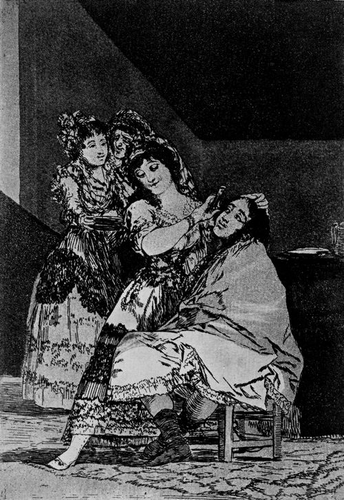Goya y Lucientes, Francisco de: Folge der »Caprichos«, Blatt 35: Sie zieht ihm das Fell ab