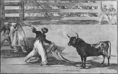 Goya y Lucientes, Francisco de: Folge der »Tauromaquia«, Blatt 05: Der khne Maure Gazul ist der erste, der die Stiere nach der Regel bekmpft