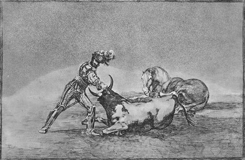 Goya y Lucientes, Francisco de: Folge der »Tauromaquia«, Blatt 07: Der Ursprung der Harpunen oder Banderillas