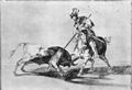 Goya y Lucientes, Francisco de: Folge der »Tauromaquia«, Blatt 09: Ein spanischer Ritter ttet einen Stier, nachdem er sein Pferd verloren hat
