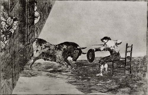 Goya y Lucientes, Francisco de: Folge der »Tauromaquia«, Blatt 18: Verwegenheit des Martincho in der Arena von Saragossa