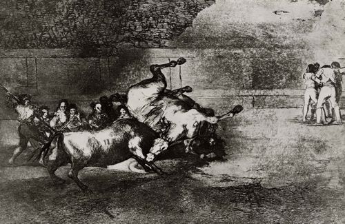 Goya y Lucientes, Francisco de: Folge der »Tauromaquia«, Blatt B: Picador, vom Stier erfat