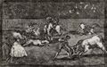 Goya y Lucientes, Francisco de: Folge der »Tauromaquia«, Blatt I: Ein Matador benützt einen Hut an Stelle des Schwenktuches