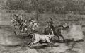 Goya y Lucientes, Francisco de: Folge der »Tauromaquia«, Blatt J: Mariano Ceballos greift auf einem Stier den anderen mit dem Wurfspieß an