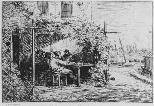 Daubigny, Charles-Franois: Folge »Album du Voyage en bateau«, Die Mahlzeit vor der Abfahrt in Asnires