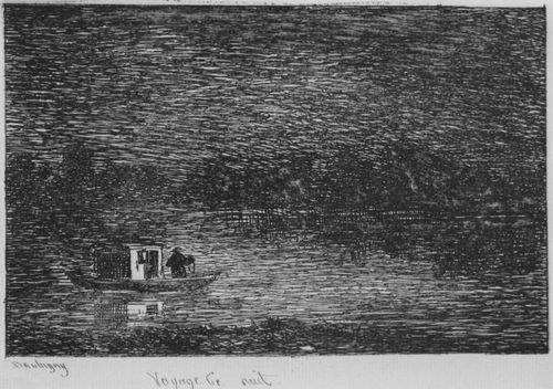 Daubigny, Charles-Franois: Folge »Album du Voyage en bateau«, Reise whrend der Nacht oder Fischen mit Netz, erste Fassung
