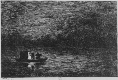 Daubigny, Charles-Franois: Folge »Album du Voyage en bateau«, Reise whrend der Nacht oder Fischen mit Netz, zweite Fassung