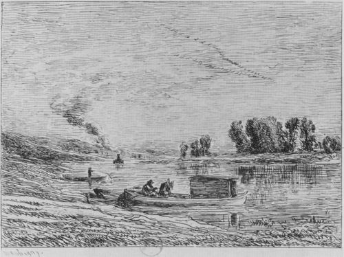 Daubigny, Charles-Franois: Das Atelierboot in Conflans (Der Landschaftsmaler im Boot)