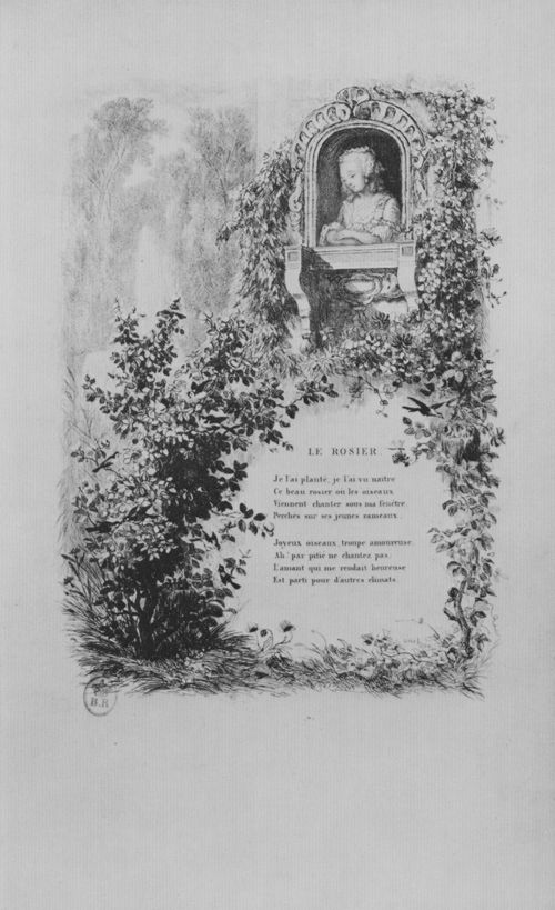 Daubigny, Charles-Franois: Illustrationen fr die »Chants et chansons populaires de la France«: Der Rosenstrauch, erste Tafel