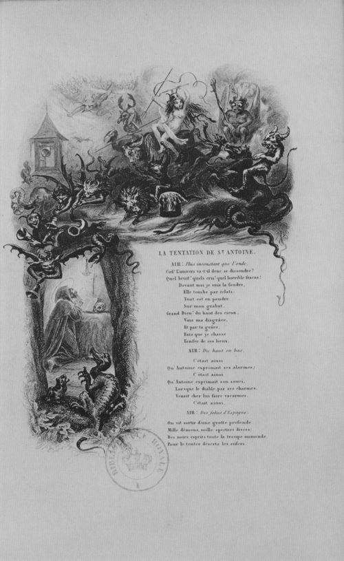 Daubigny, Charles-Franois: Illustrationen fr die »Chants et chansons populaires de la France«: Die Versuchung des Hl. Antonius, erste Tafel