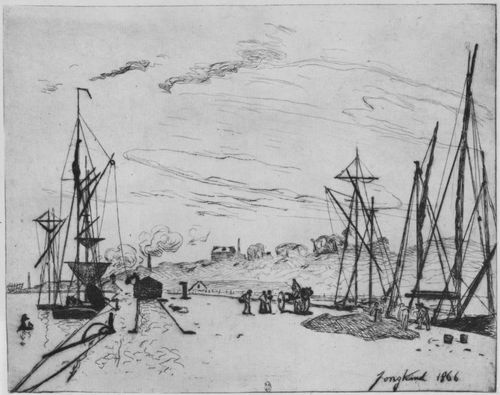 Jongkind, Johan Barthold: Blick auf den Hafen von Honfleur mit Eisenbahn