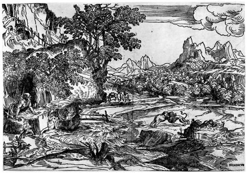 Campagnola, Domenico: Landschaft mit dem Hl. Hieronymus