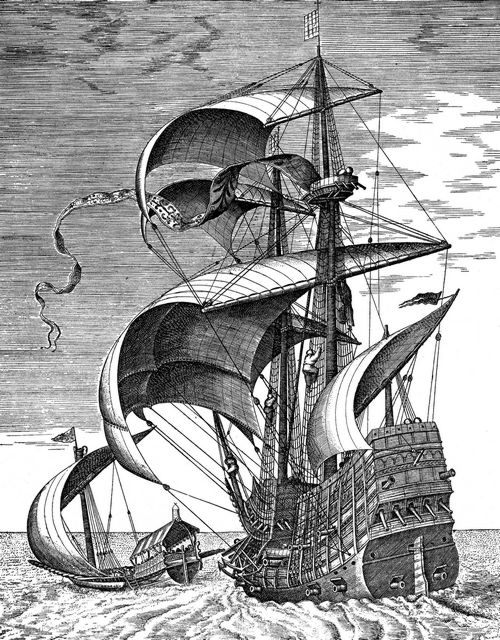 Bruegel d. ., Pieter: Folge der »Meeresschiffe«, Segelschiff
