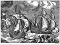 Bruegel d. Ä., Pieter: Folge der »Meeresschiffe«, Drei Segelschiffe im Sturm