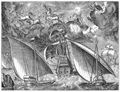 Bruegel d. Ä., Pieter: Folge der »Meeresschiffe«, Segelschiff zwischen zwei Galeeren