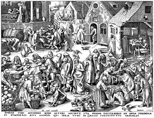 Bruegel d. ., Pieter: Folge der »Tugenden«, Die Liebe (Barmherzigkeit)