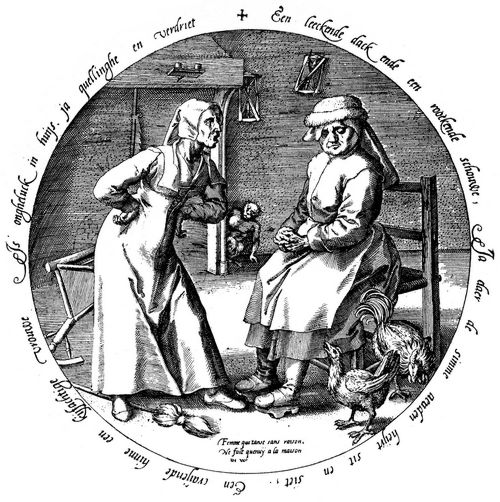Bruegel d. ., Pieter: Folge der »Zwlf flmischen Sprichwrter«, Eine streitschtige Frau bringt nur Verdru ins Haus, Tondo