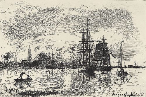 Jongkind, Johan Barthold: Sonnenuntergang im Hafen von Antwerpen
