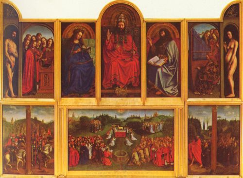 Eyck, Jan van: Genter Altar, Altar des Mystischen Lammes, Szene: Ansicht des geffneten Altars