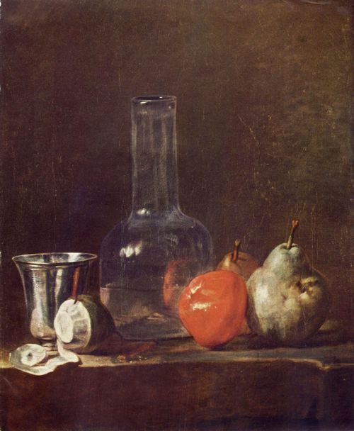Chardin, Jean-Baptiste Simon: Stillleben mit Glasflasche und Frchten