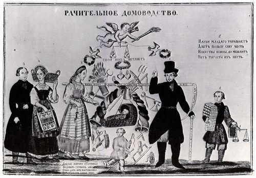 Russischer Lithograph des 19. Jahrhunderts: Wie man gut haushlt