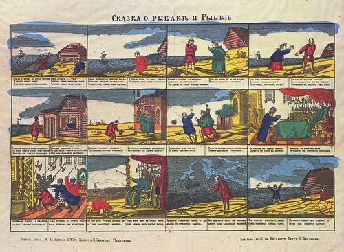 Russischer Lithograph des 19. Jahrhunderts: Das Mrchen vom Fischer und seiner Frau