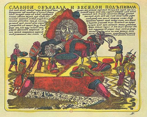 Russischer Kupferstecher der Mitte 18. Jahrhunderts: Der allgemein bekannte Vielfra und frhliche Zecher