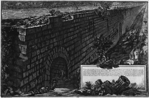 Piranesi, Giovanni Battista: Antike Bauten von Albano und Castelgandolfo, Sttzmauer zur Sicherung der Via Appia