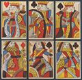 Englischer Holzschneider um 1800: Blatt mit sechs Spielkarten