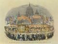 Londoner Lithograph um 1837: Aufzug der Königin an der St.-Paulus-Kathedrale bei ihrem Besuch der Londoner City