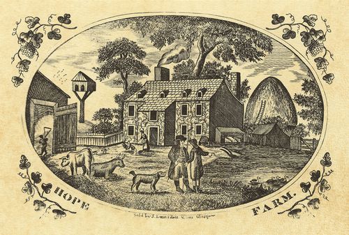 Englischer Holzschneider um 1780 aus Glasgow: Die Hoffnungs-Farm