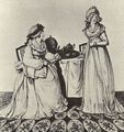 Heideloff, Nicolaus Innocentius Wilhelm Clemens van: The Gallery of Fashion, Zwei Damen beim Frühstück in ihrem Ankleidezimmer