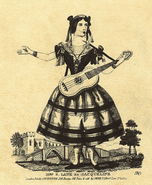 Englischer Lithograph um 1830: Mrs. S. Lane als Jacqueline