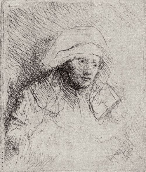 Rembrandt Harmensz. van Rijn: Kranke Frau mit groem Kopftuch