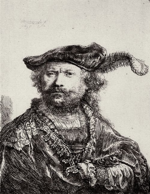 Rembrandt Harmensz. van Rijn: Selbstportrt mit dem federgeschmckten Barett