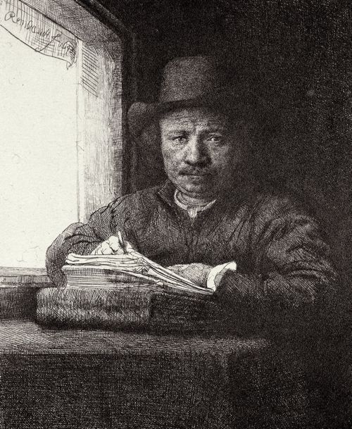 Rembrandt Harmensz. van Rijn: Selbstportrt, zeichnend