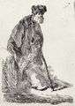 Rembrandt Harmensz. van Rijn: Bärtiger Mann, stehend und an einen Erdhügel gelehnt