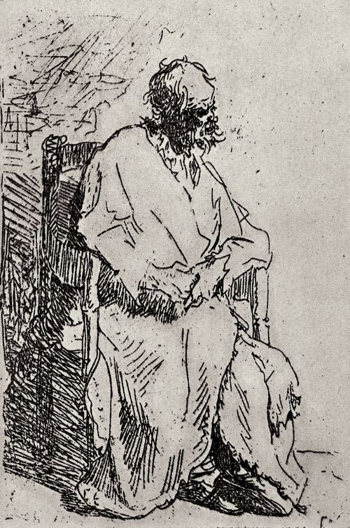 Rembrandt Harmensz. van Rijn: Sitzender Bettler im Lehnstuhl