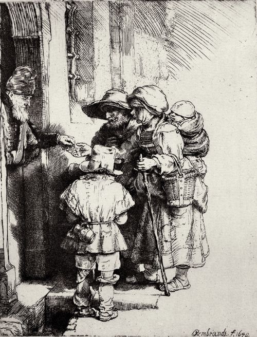 Rembrandt Harmensz. van Rijn: Die Bettler an der Haustr